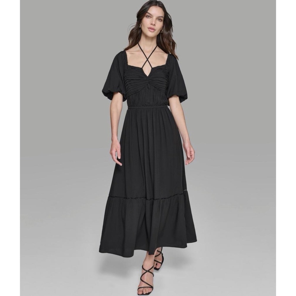 NWT Karl Lagerfeld Short Sleeved Tiered Maxi Dress Women's Size 8 Puff Sleeve
